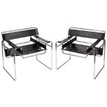 A pair of tubular steel and leather 'B3 Wassily' armchairs after Marcel Breuer,