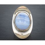 Henning Koppel for Georg Jensen, a silver, oval, cabochon-cut, blue lace agate ring:,