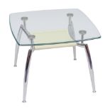 A contemporary glass and metal mounted occasional table,