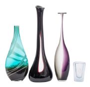 Four Scandinavian and other glass vases: comprising a Strombergshyttan example of rectangular form