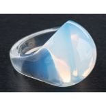 Lalique, "Cabochon" ring,: white opalescant glass ring,