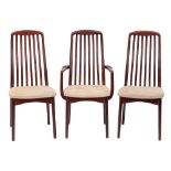 A set of six contemporary Swedish stained hardwood and upholstered dining chairs by Svegards,