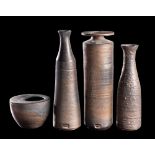 *Maggie White [Contemporary] four stoneware vessels: comprising three slender vases and a small