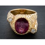 A pink tourmaline and brilliant-cut diamond cocktail ring,: the tourmaline ca. 2.