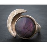 Bent Gabrielsen for Georg Jensen, a silver, round, cabochon-cut, spectrolite ring,