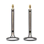 A pair of Robert Welch designed wrought iron table lamps: wisteel central rod flanked by wrought