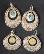 Charmian Harris, two pairs of drop earrings,: one with ammonite pendants,