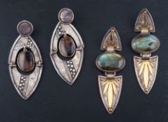 Charmian Harris, a pair of sardonyx drop earrings,