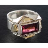 A brutalist pink tourmaline ring,: estimated pink tourmaline weight ca. 5.