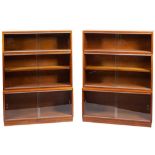 A pair of Simplex mahogany and glazed three section library bookcases: maker's label as per title
