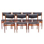 A set of seven Danish teak and faux leather upholstered dining chairs, by Nova,