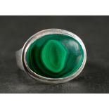 John Sinclair Perkins, a silver malachite ring,: with hallmarks for London, 1996, ring size P 1/2,