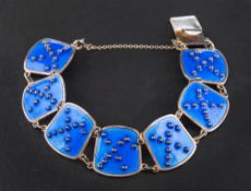 K A Rasmussen, Oslo, Norway, a silver and blue enamel bracelet,