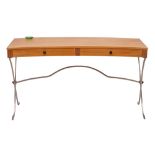 A blonde oak veneered and chromium plated metal desk, modern,: rectangular,