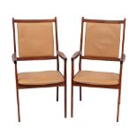 WITHDRAWN A pair of Scandinavian rosewood open armchairs: the cream rexine