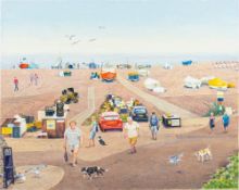 * Peter Barrett [b.1935]- Summer Time, Beer Beach,:- signed, oil on canvas 40 x 50cm, unframed.