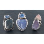 Andrzej Pacak, three gemset rings: including, rose quartz,