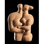 *Peter Wright [1919-2003] two interlocking porcelain figures: of abstract form under matt russet