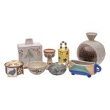 A mixed group of studio pottery: comprising a Christine Hester Smith earthenware jar and cover,