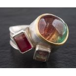 Chris Boland Designs, a silver, watermelon tourmaline ring,: stamped with maker's mark 'CBD',