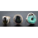 Three gemset rings,: including one by Andrzej Pacak set with turquoise,