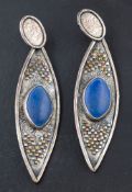 Charmian Harris, a pair of lapis lazuli earrings,: stamped with maker's mark 'CH', post fittings,