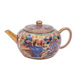 A small Chinese clobbered teapot and cover: of compressed globular form,