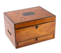 A 19th century satinwood and ebony strung box: of rectangular outline,