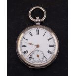 A silver key-wound pocket watch: the three-quarter plate movement having a cylinder escapement,