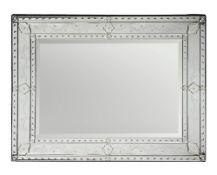 An etched glass rectangular wall mirror, second half 20th century,