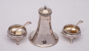 A pair of Victorian silver salts, maker Walter & John Barnard, London, 1882: of circular outline,