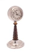A George V oak and silver mounted bedside pedestal timepiece, maker Charles Perry & Co, Chester,