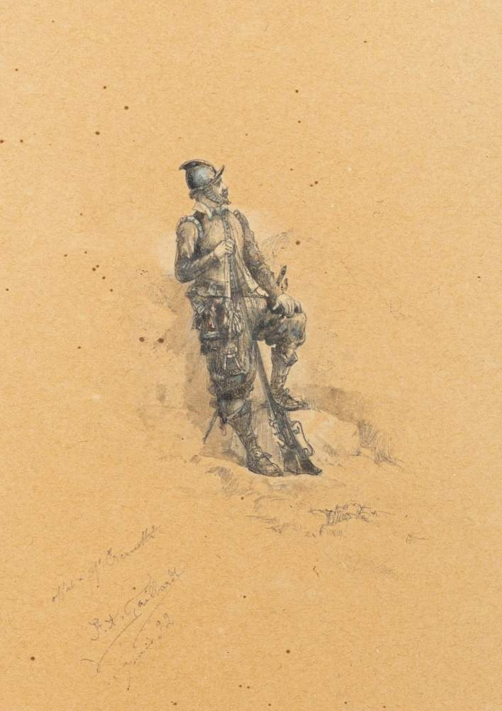 Pierre Arthur Gaillard [19th Century]- Sentry with helmet, breastplate and rifle,:- signed, - Image 2 of 3
