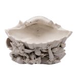 A Plymouth white shell salt: the single conch shell surrounded with small shells and seaweed,