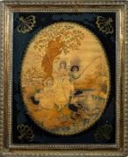 A Regency period silkwork picture: depicting a farmyard scene within an eglomise frame 24 x 32cm