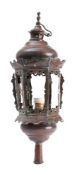 An Italian gondola light: of hexagonal tapering outline with domed and vented top,