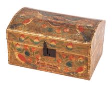 A Swedish polychrome painted cedar wood dome topped coffer, 19th century,