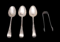 Three Georgian silver old English pattern table spoons,