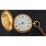 An 18ct gold hunter pocket watch: the movement having a lever escapement,