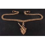 A curb-link Albert watch chain, T-bar and cartouche-shaped medallion,