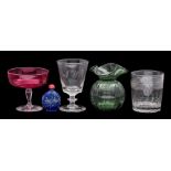 A mixed lot of glassware: including a 19th century armorial tumbler,
