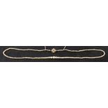 A graduated pearl necklace,: with rose-cut diamond and seed pearl clasp, stamped '585',