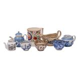 A mixed lot of 19th century creamware and pearlware: including three miniature teapots and covers,