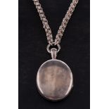 An oval locket pendant with hairwork on a fancy-link chain,: length of locket (inc. bale), ca.