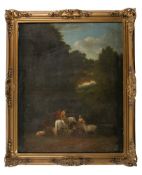 Follower of John White Abbott [18/19th Century] Horsemen and cattle in a wooded landscape,