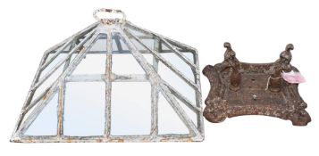 A Victorian wrought iron and glazed cloche, last quarter 19th century,