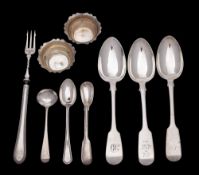 A mixed selection of silver flatwares, various makers and dates: includes,