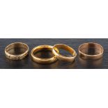 Four band rings,: including a 22ct gold band, weight ca. 6.