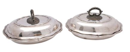 A pair of Portuguese silver entree dishes and cover,