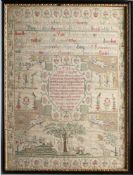 A George III needlework sampler: with banded verse to the upper section,